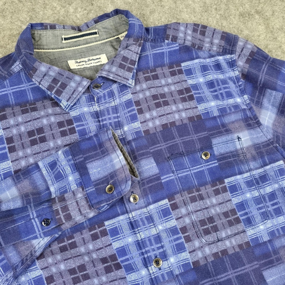 Tommy Bahama Shirt Mens 2XL Blue Plaid Canyon Beach Flannel Sleeve Button Up